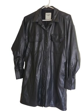 Abercrombie & Fitch Black Leather Button-Front Shirt Jacket